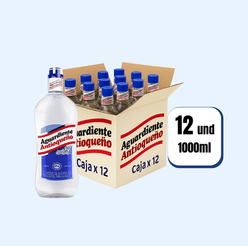 Aguardiente Antioqueño Tapa Azul Litro 1000ml 12 Und