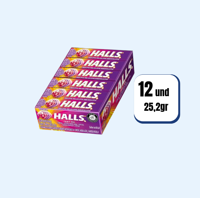Halls Barra Fruit Mix 9 Pastillas 12 Und