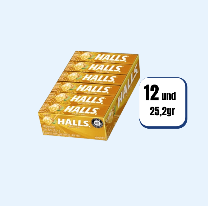 Halls Barra Limón Y Miel 9 Pastillas 12 Und