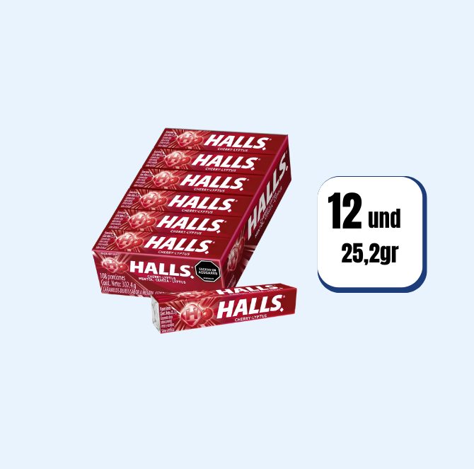 Halls Barra Cherry Lyptus 9 Pastillas 12 Und