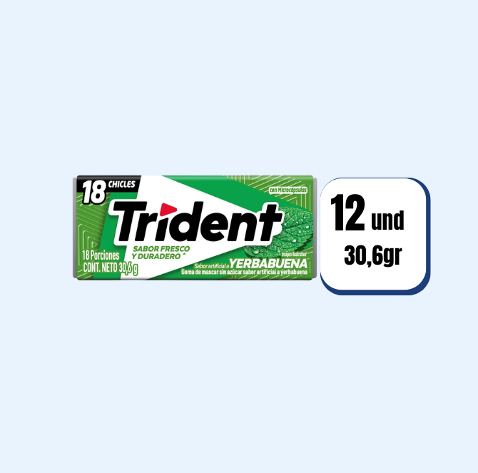 Chicle Trident 18 Pastillas Yerbabuena 12 Und