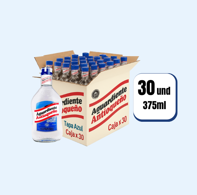 Aguardiente Antioqueño Tapa Azul Media 375ml 30 Und