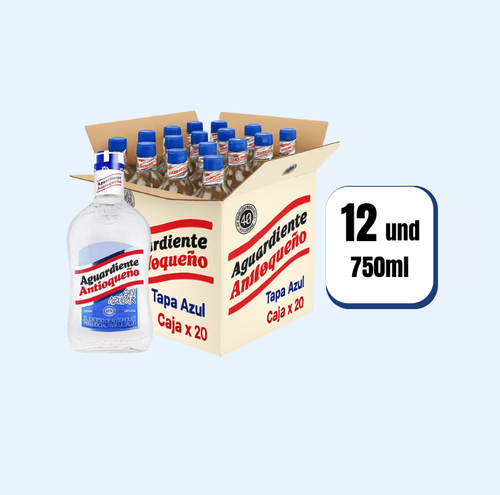 Aguardiente Antioqueño Tapa Azul Botella 750ml 20 Und