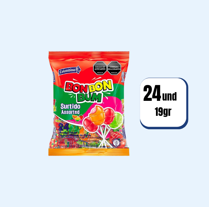Chupetas Bon Bon Bum Surtido 19gr 24 Und