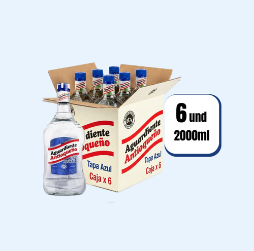 Aguardiente Antioqueño Tapa Azul Garrafa 2000ml 6 Und