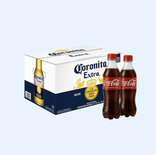 Promo lleva GRATIS 2 Coca Cola Pet 400ml por la compra de cada bandeja Cerveza Coronita Extra Botella 210ml 24 Und